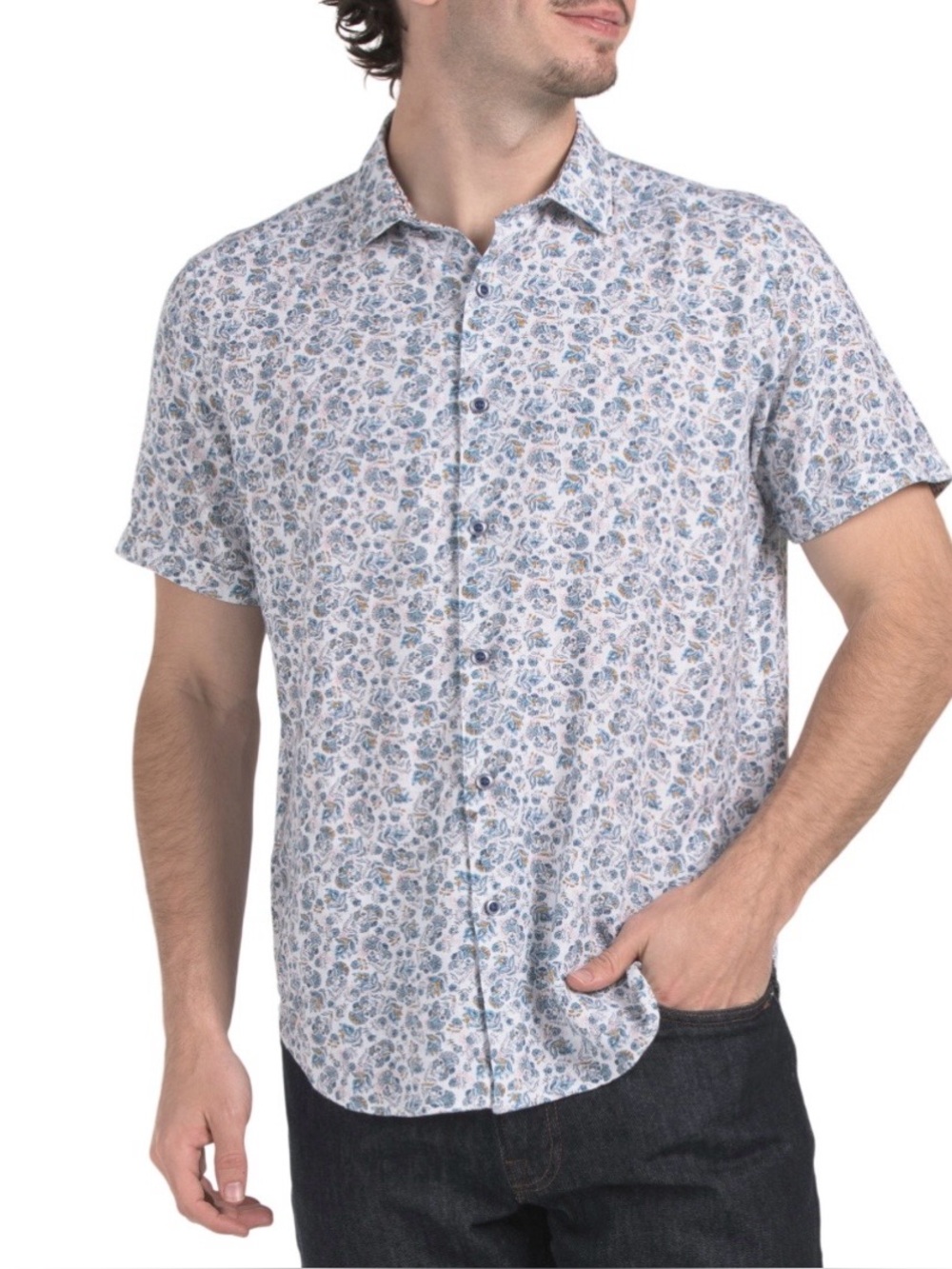 ROBERT GRAHAM
Linen Blend Fulco Short Sleeve Shirt floral blue size medium